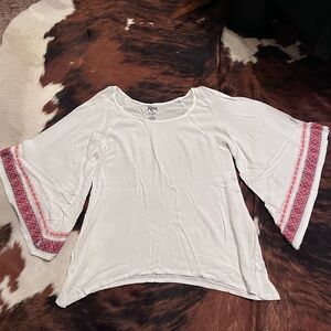 Wrangler White Blouse with Pink Patterned Sleeves